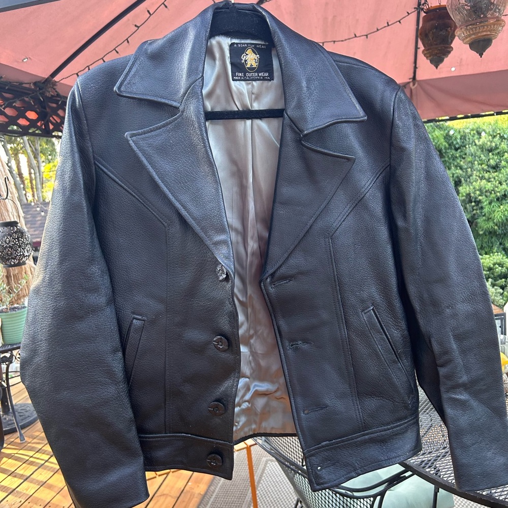 Classic Black Leather Motorcycle Jacket with Silver Zipper Details